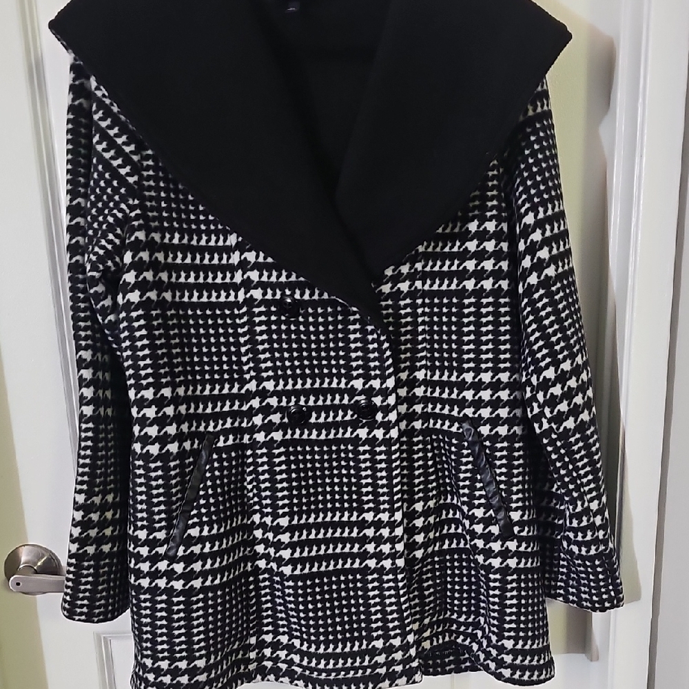 Iz Byer Black and White Pea Coat